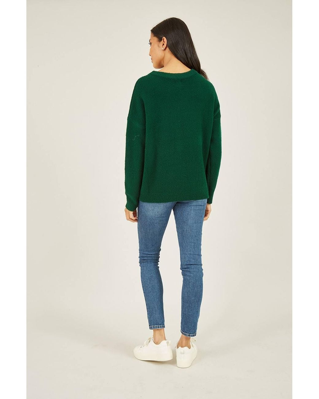 Yumi' Green Sequin Bow Knitted Jumper