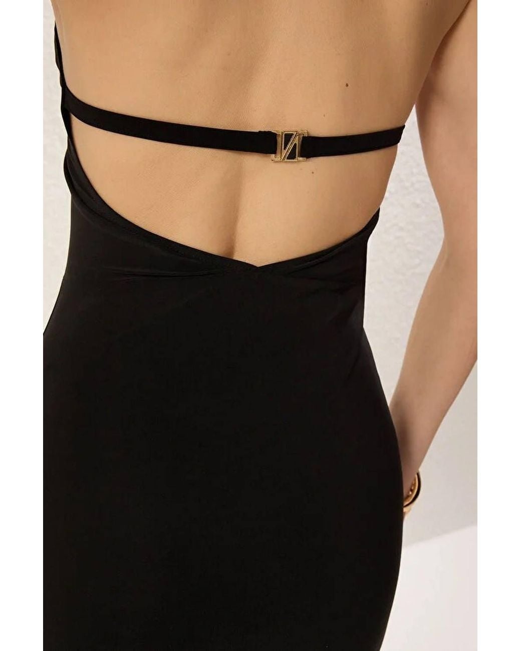 WOVCOR Natural Halter Neck Buckle Detail Maxi Evening Dress