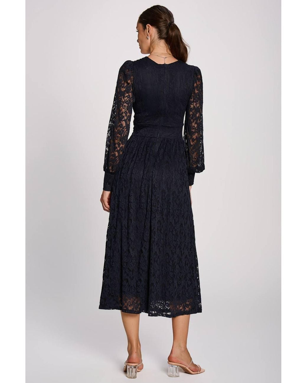 Jolie Moi Blue Long Sleeve Printed Lace Maxi Dress