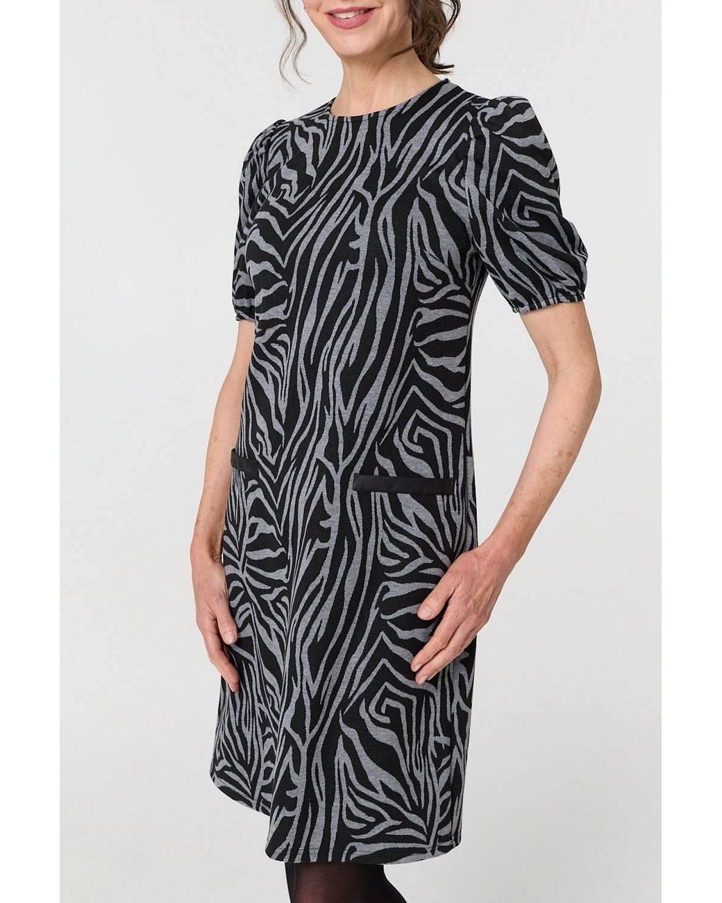 Izabel London Blue Animal Print Knee Length Shift Dress
