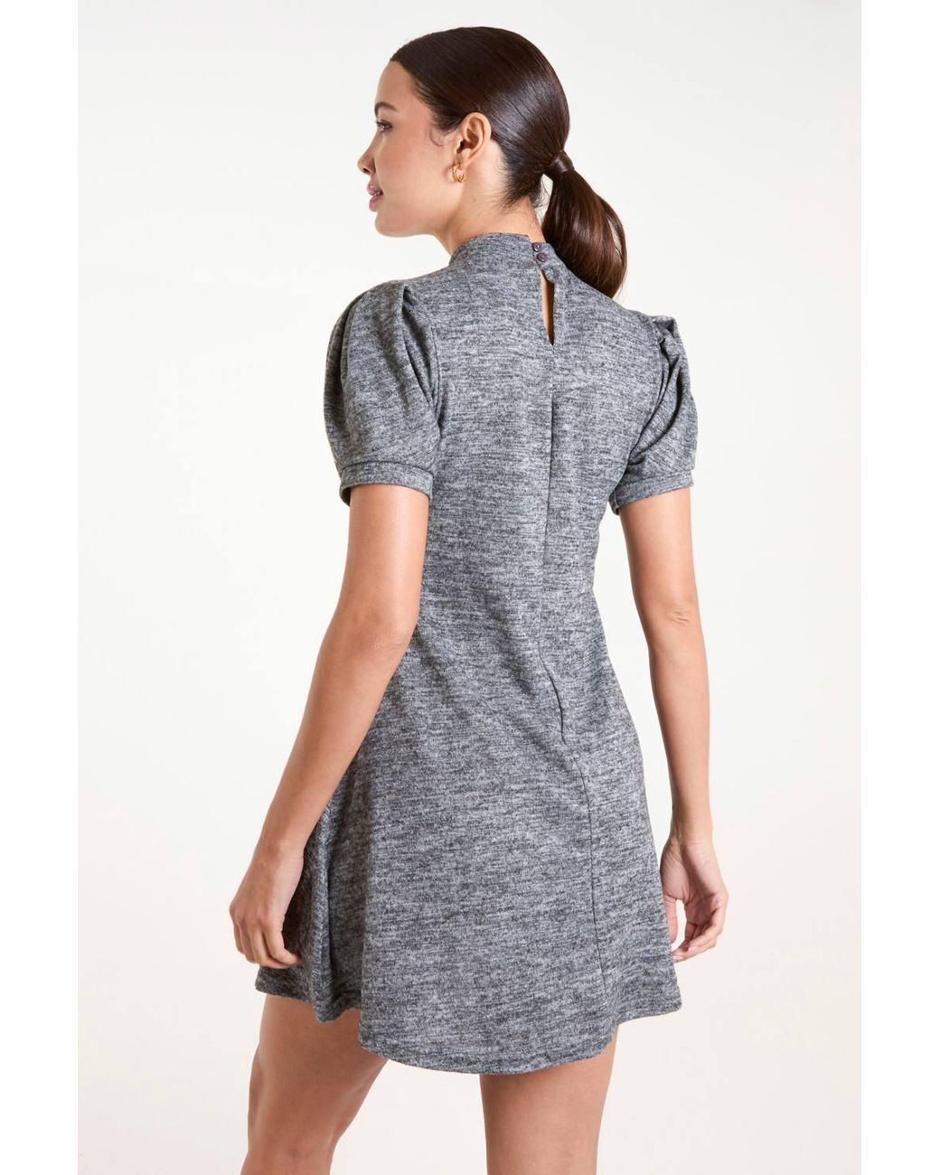 Blue Vanilla Gray Puff Sleeve Smock Dress
