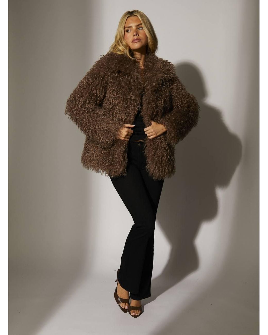 South Beach Brown Mongolian Faux Fur Jacket