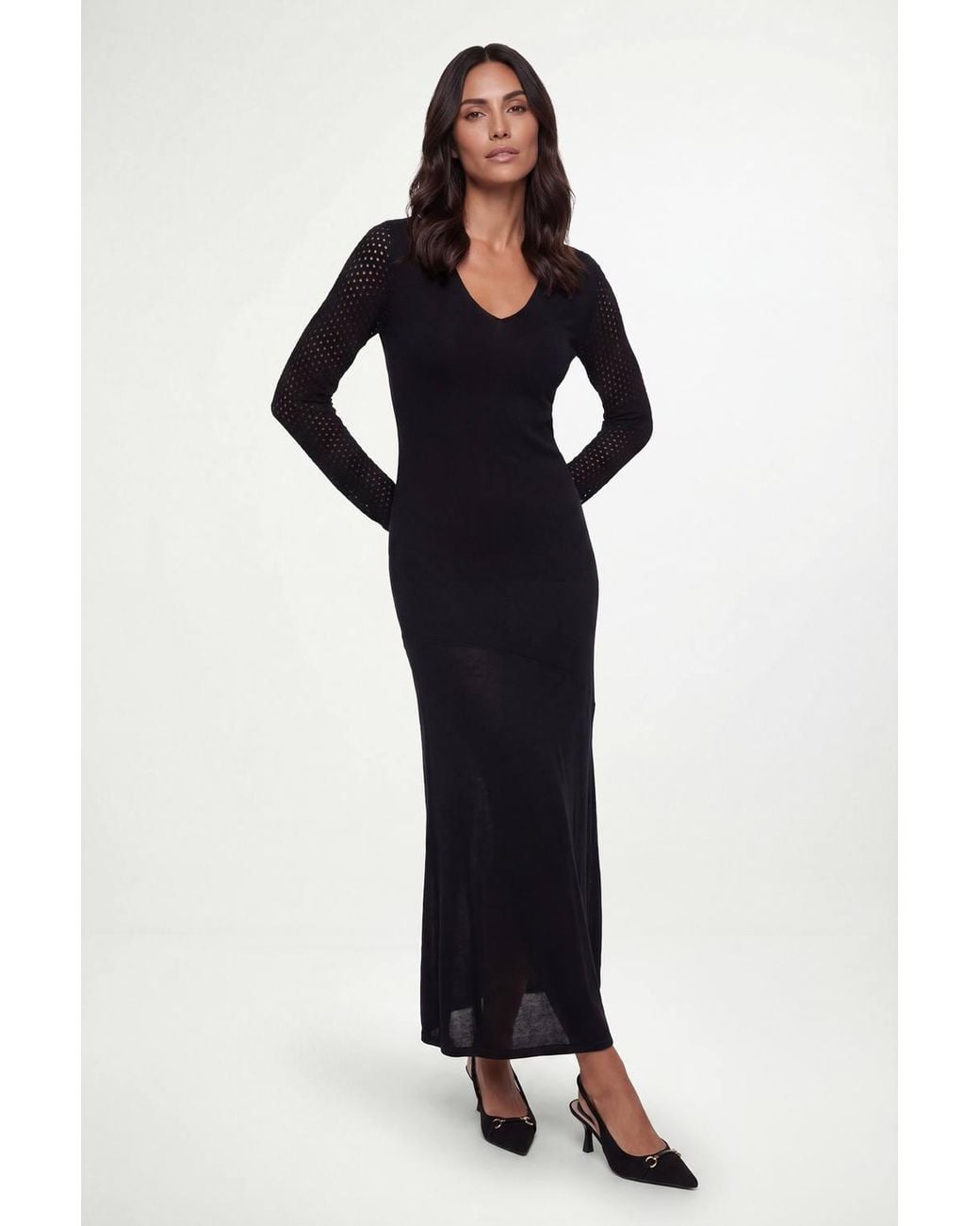 Wallis Black Multi-Stitch Knitted Midi Dress