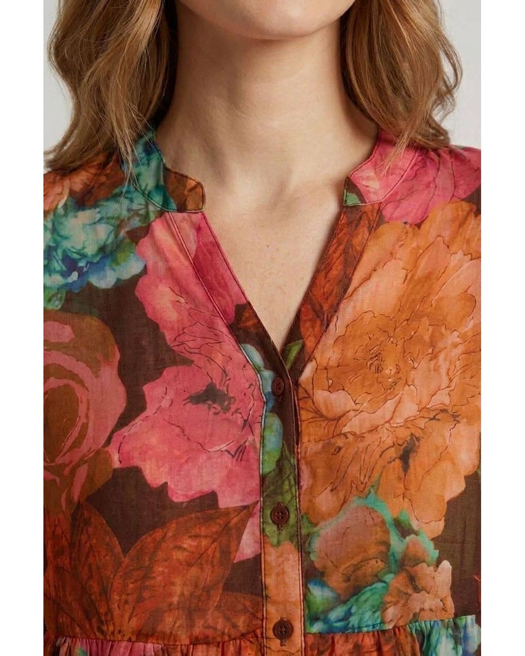 Izabel London Red Floral Long Sleeve Relaxed V-Neck Blouse