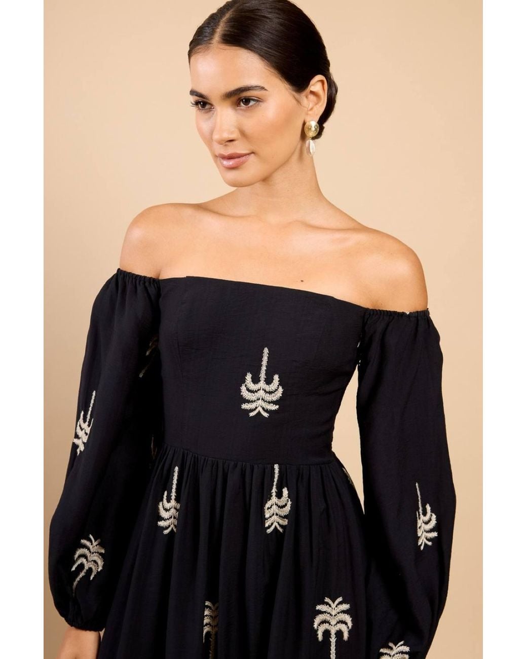 Little Mistress Black Embroidered Bardot Midaxi Dress By Vicky Pattison