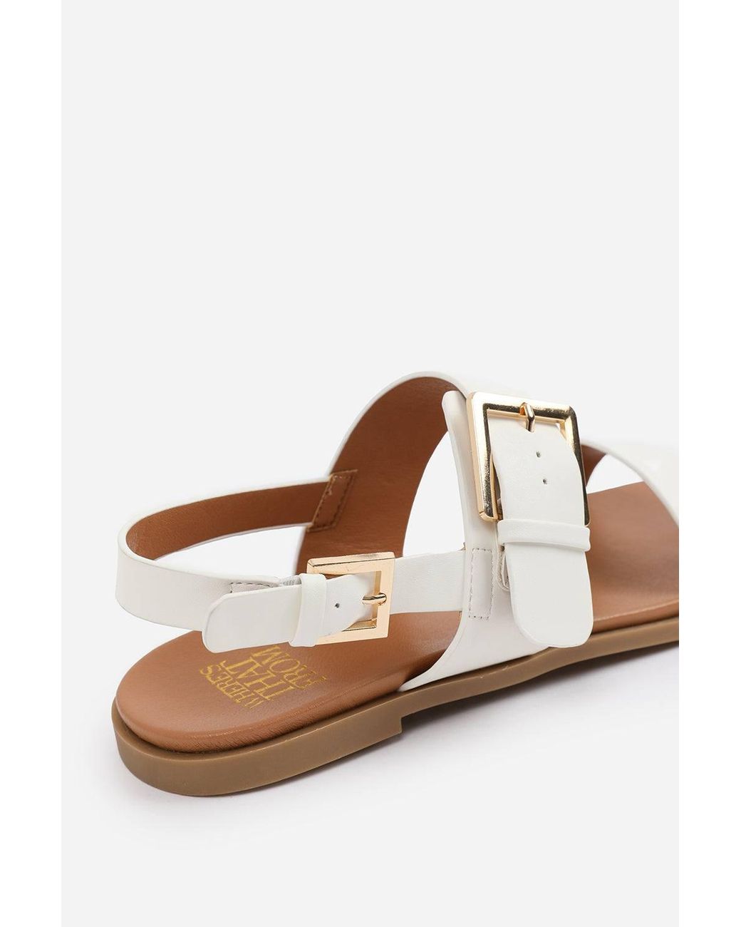 Where's That From Brown 'Uma' Classic Flat Sandals W/ Strap & Buckle Detail