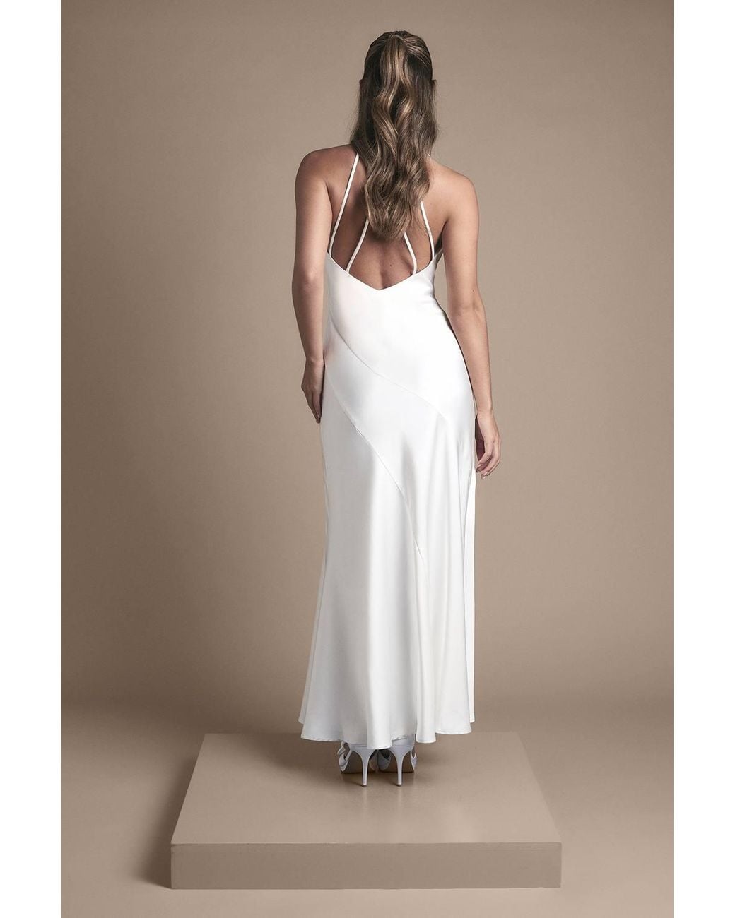 Oasis Brown Cowl Halterneck Satin Maxi Wedding Dress