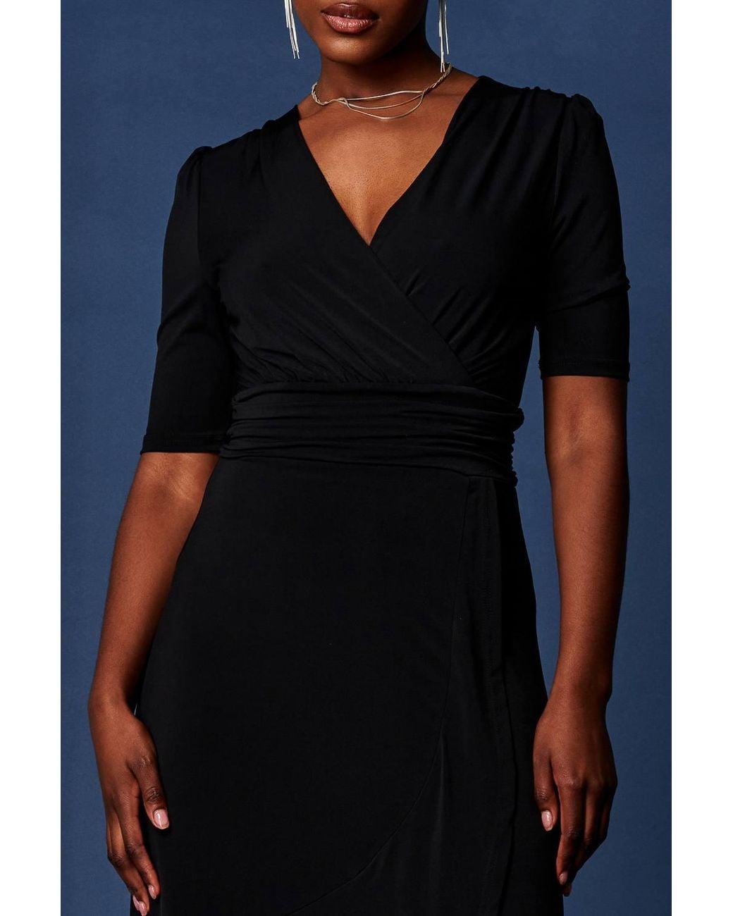 Jolie Moi Blue Wrap Front Frill Hem Maxi Dress
