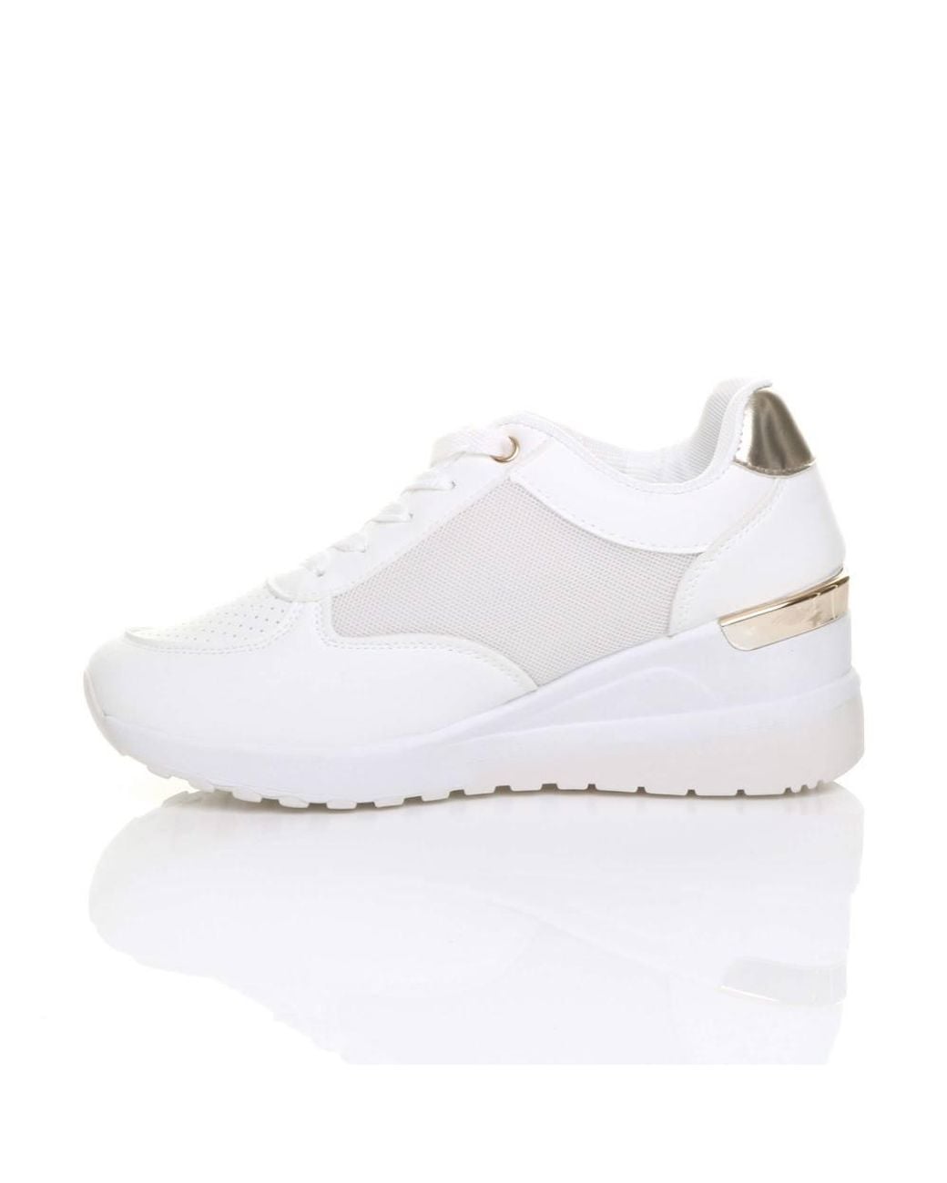 AJVANI White Mid Wedge Heel Lace Up Zip Trainers