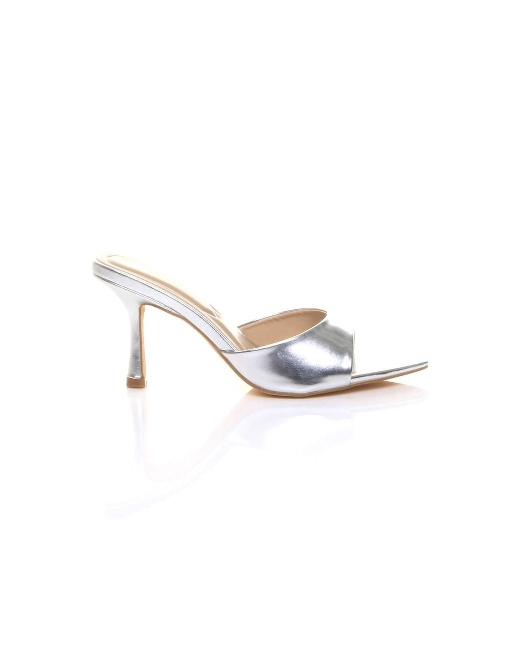 AJVANI Metallic High Heel Pointed Peep Toe Sandals Mules
