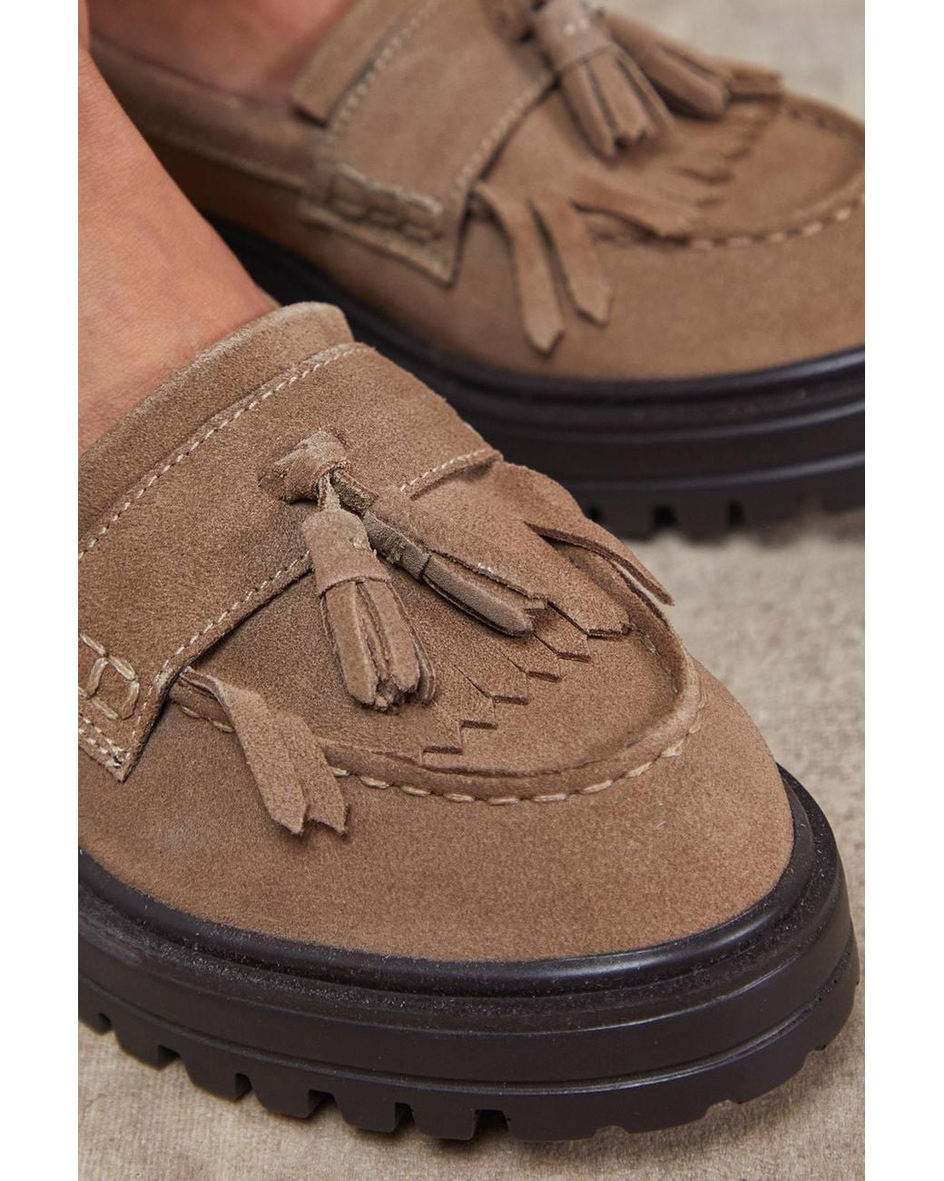 Oasis Blue Brooker Suede Tassel Chunky Loafers