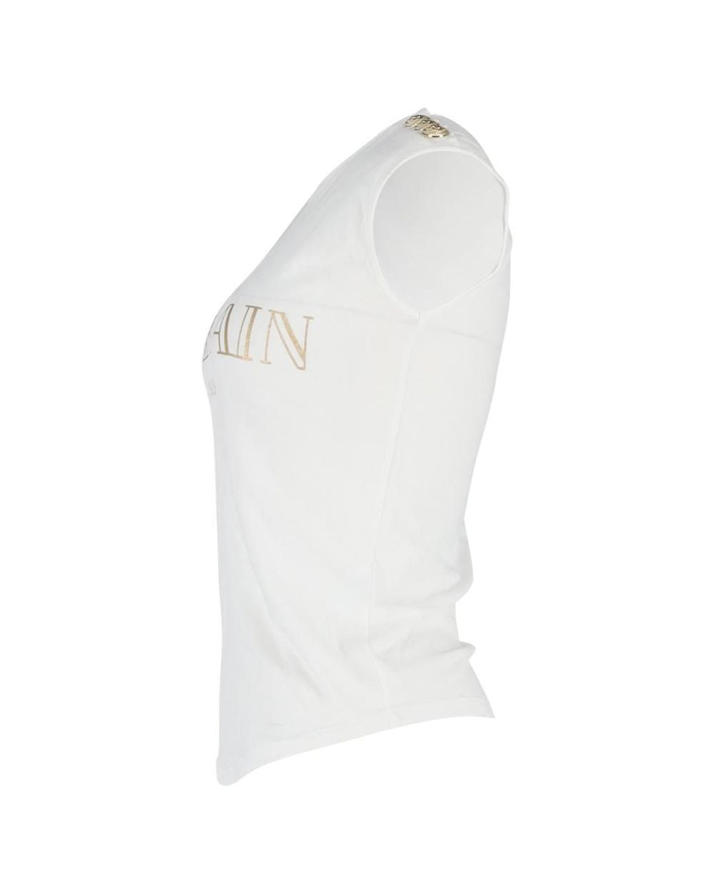 Balmain White Preloved Logo Print Tank Top