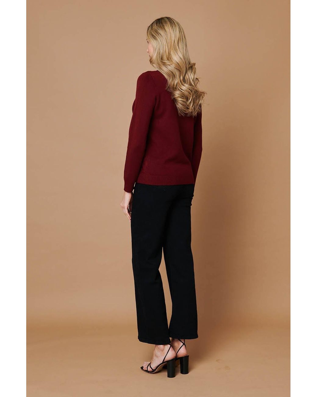 Izabel London Pearl Detail Textured Long Sleeve Top