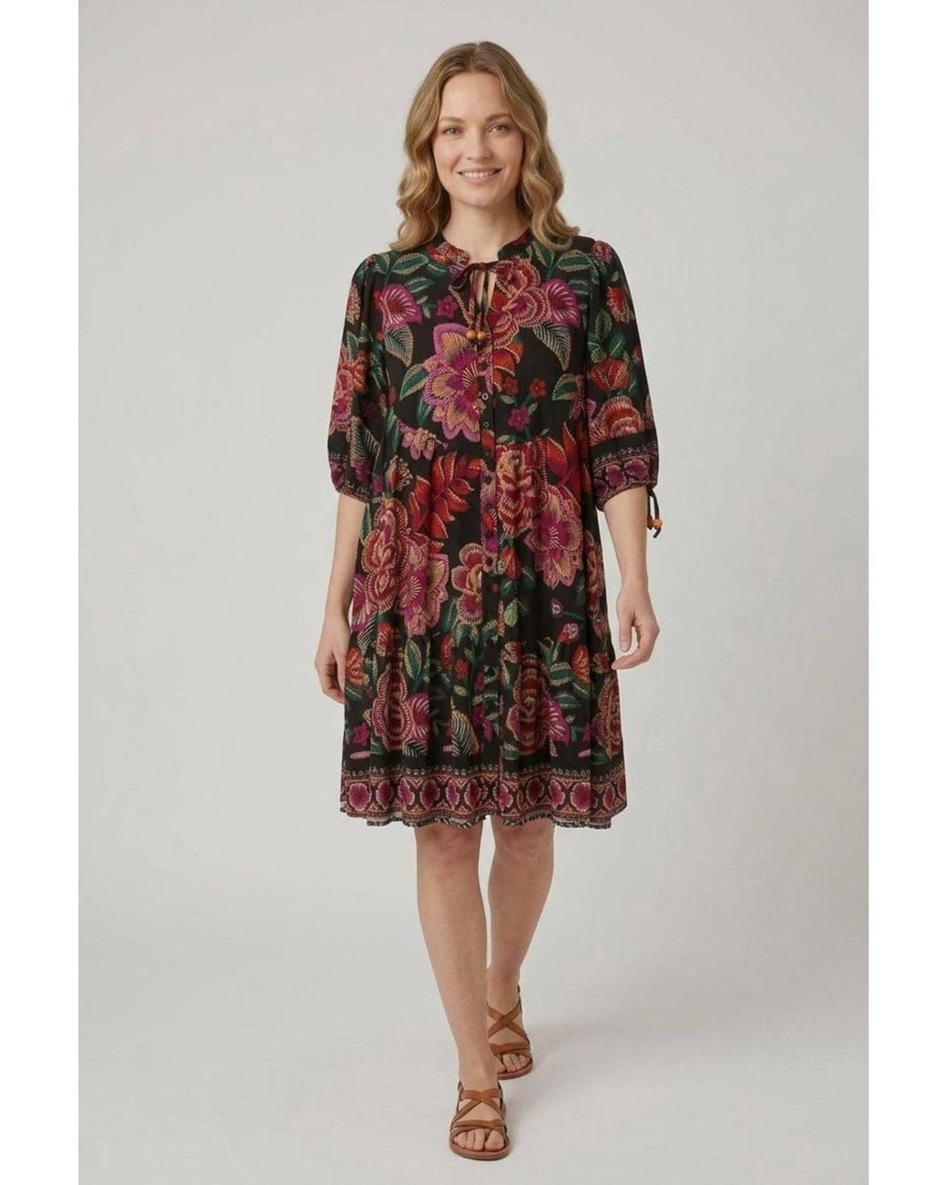 Izabel London Red Floral Relaxed 1/2 Sleeve Short Dress