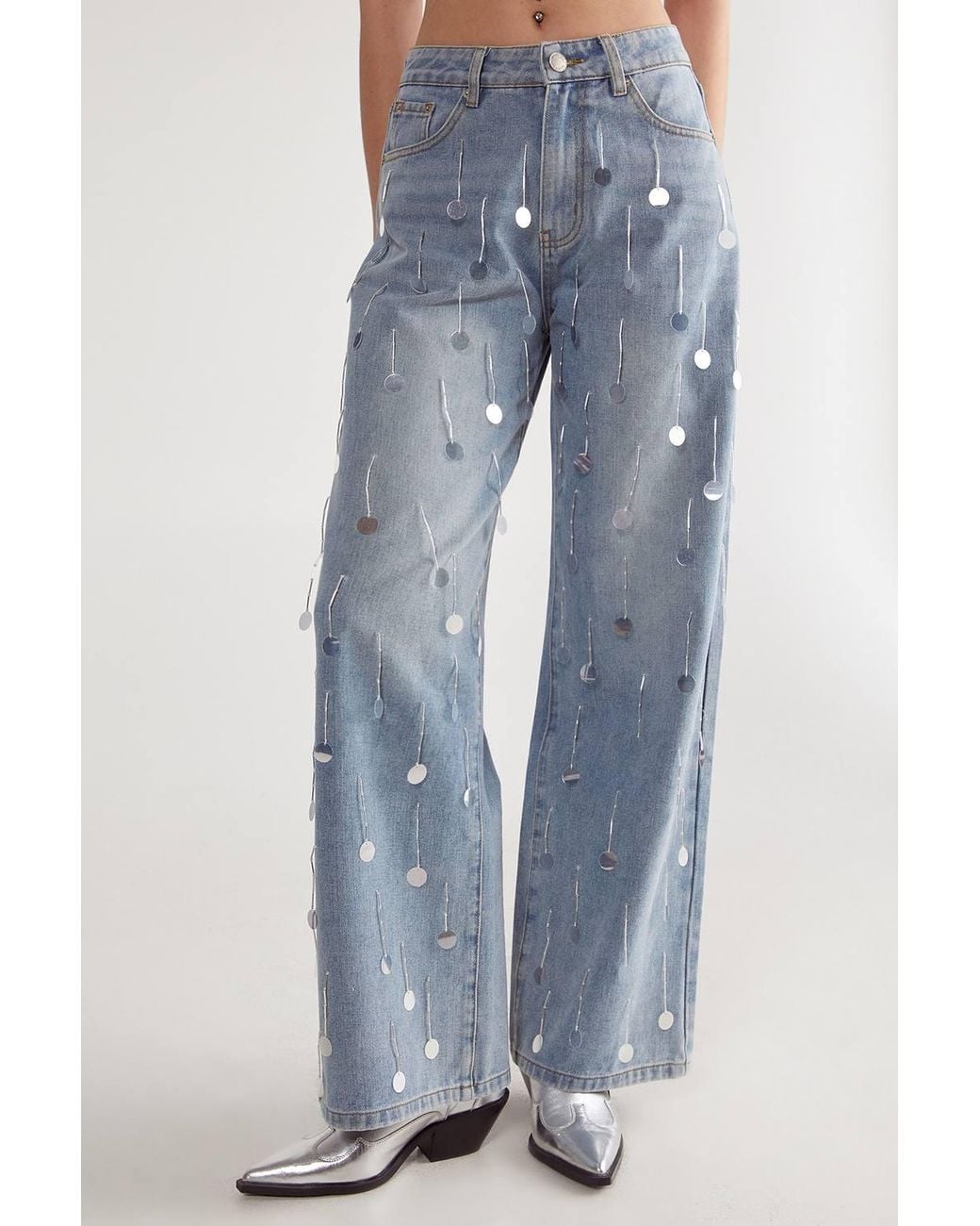 Nasty Gal Blue Bead Embellished Denim Jean