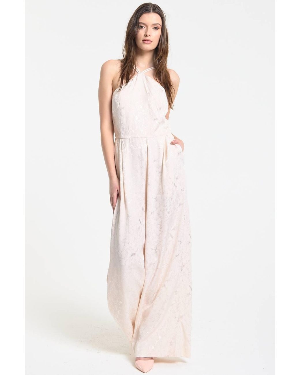 Liquorish Pink Champagne Jacquard Wide Leg Jumpsuit