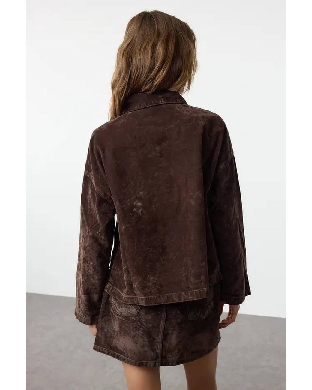 WOVCOR Brown Washed Collared Button Front Utility Jacket