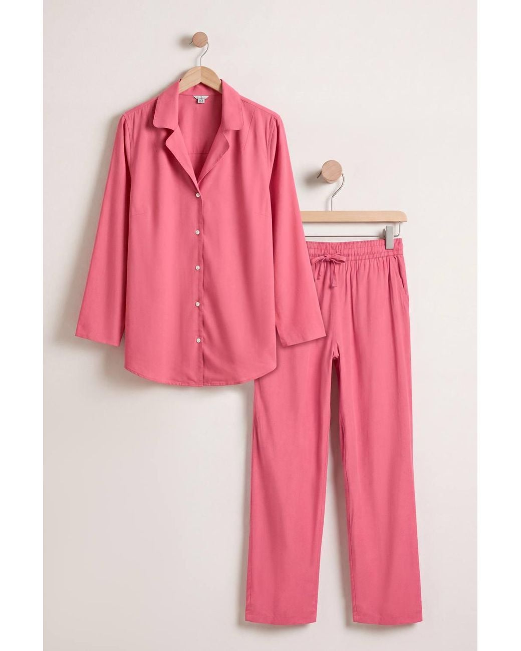 Enorsia Pink Soft Touch Button Through Shirt & Trouser Pyjama Set
