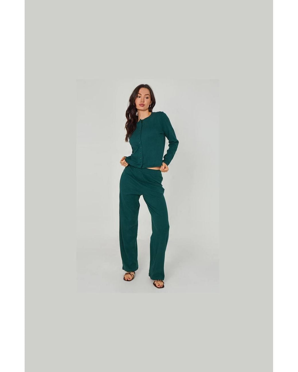 Urban Bliss Blue Ribbed Wide Leg Trouser