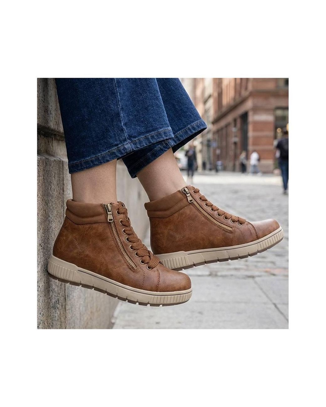 Pavers Brown Lace Up Boots W/ Side Zip