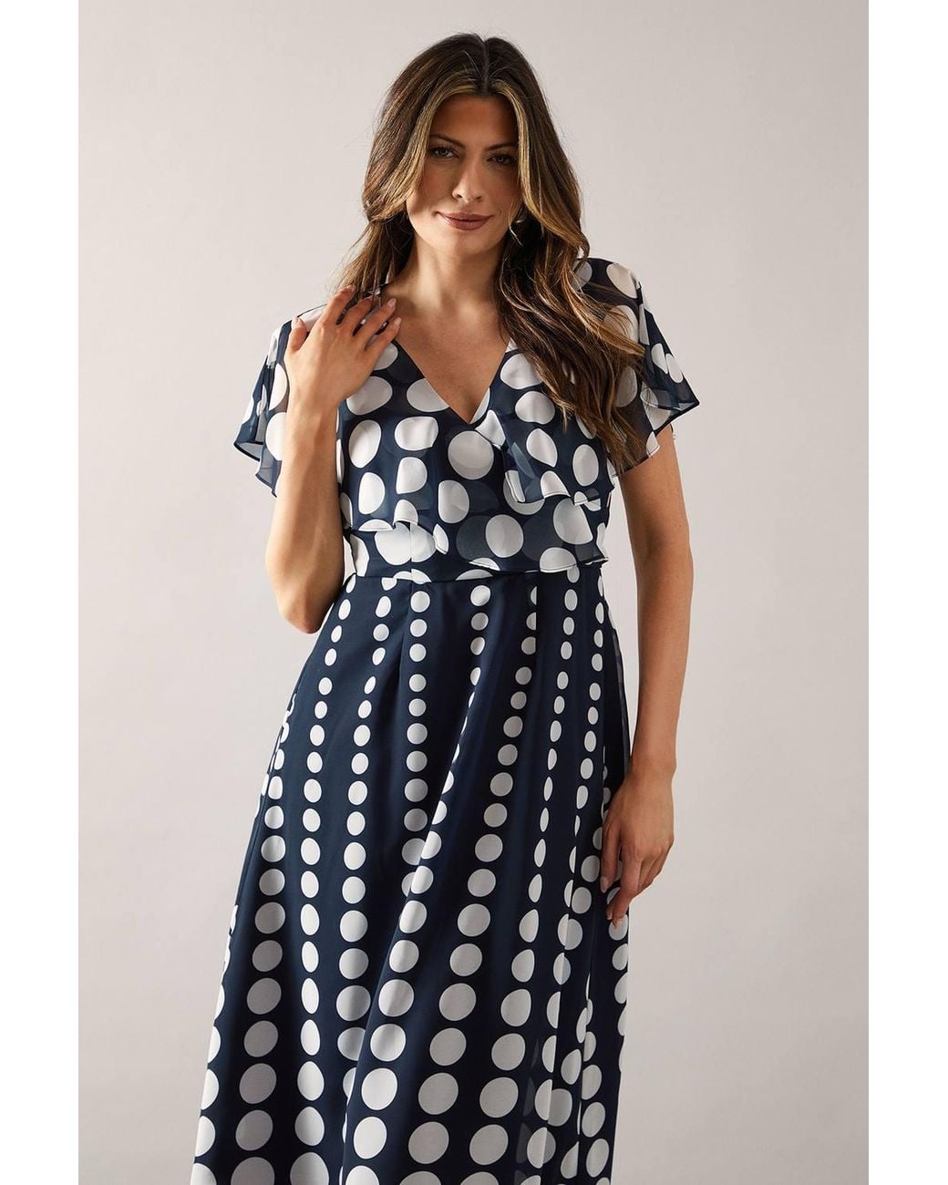 Wallis Blue Spot Border Cape Sleeve Midi Dress