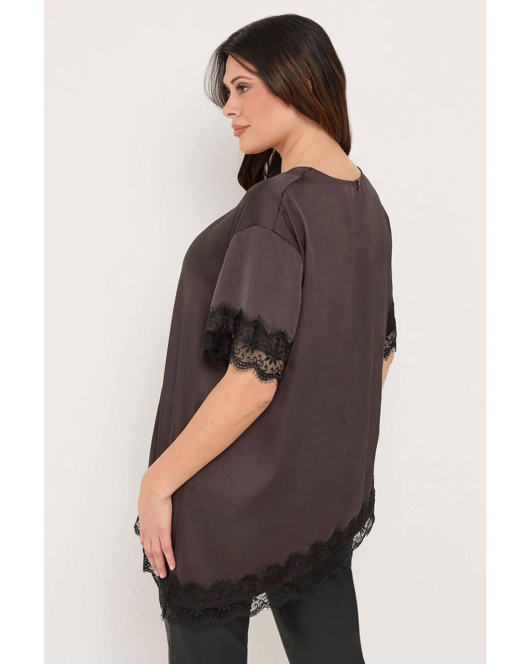 Yours Purple Asymmetric Lace Hem Top