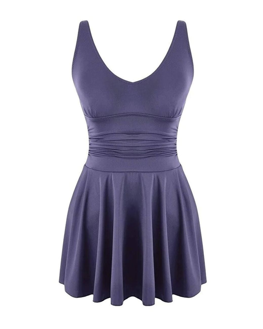 WOVCOR Blue Scoop Neck Skater Style Swimsuit Dress W/ Waist Detail