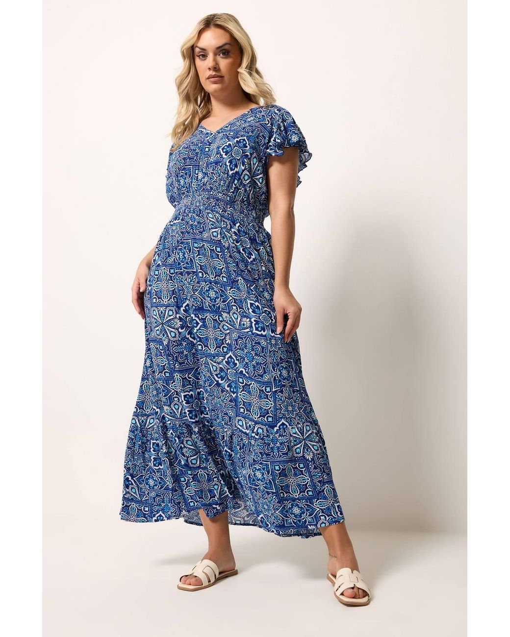 Yours Blue Tile Print Maxi Dress