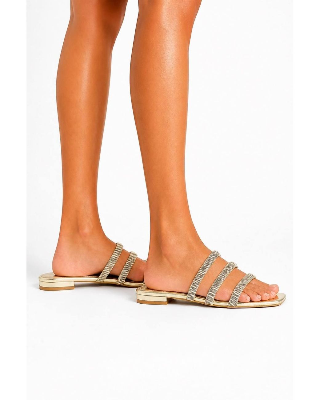 Miss Diva Metallic Lydia Diamante Band Sliders