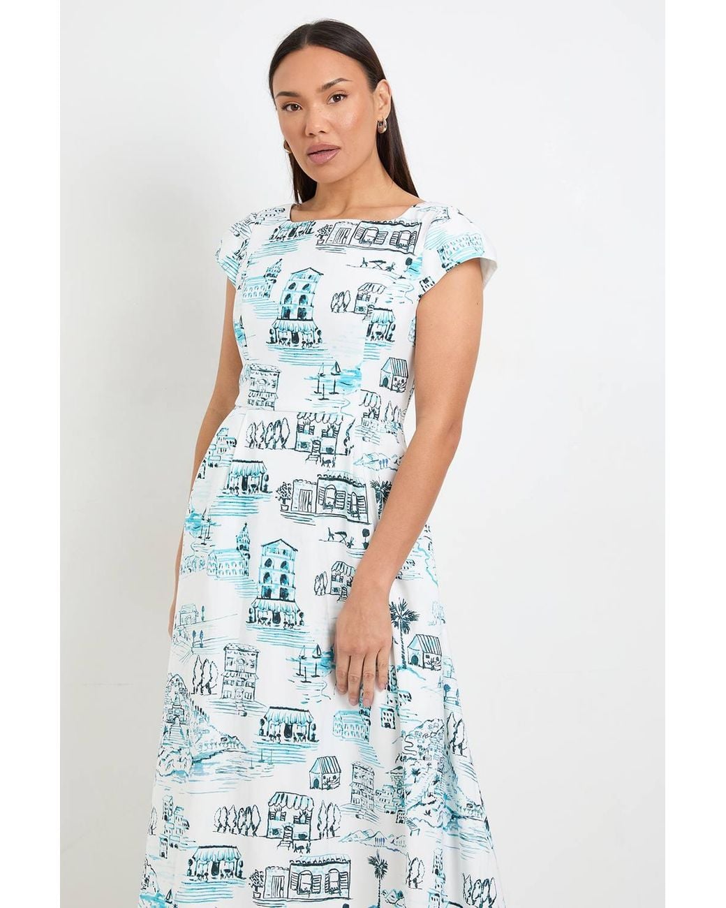 Wallis Blue Printed Ottoman Twill Midi Dress