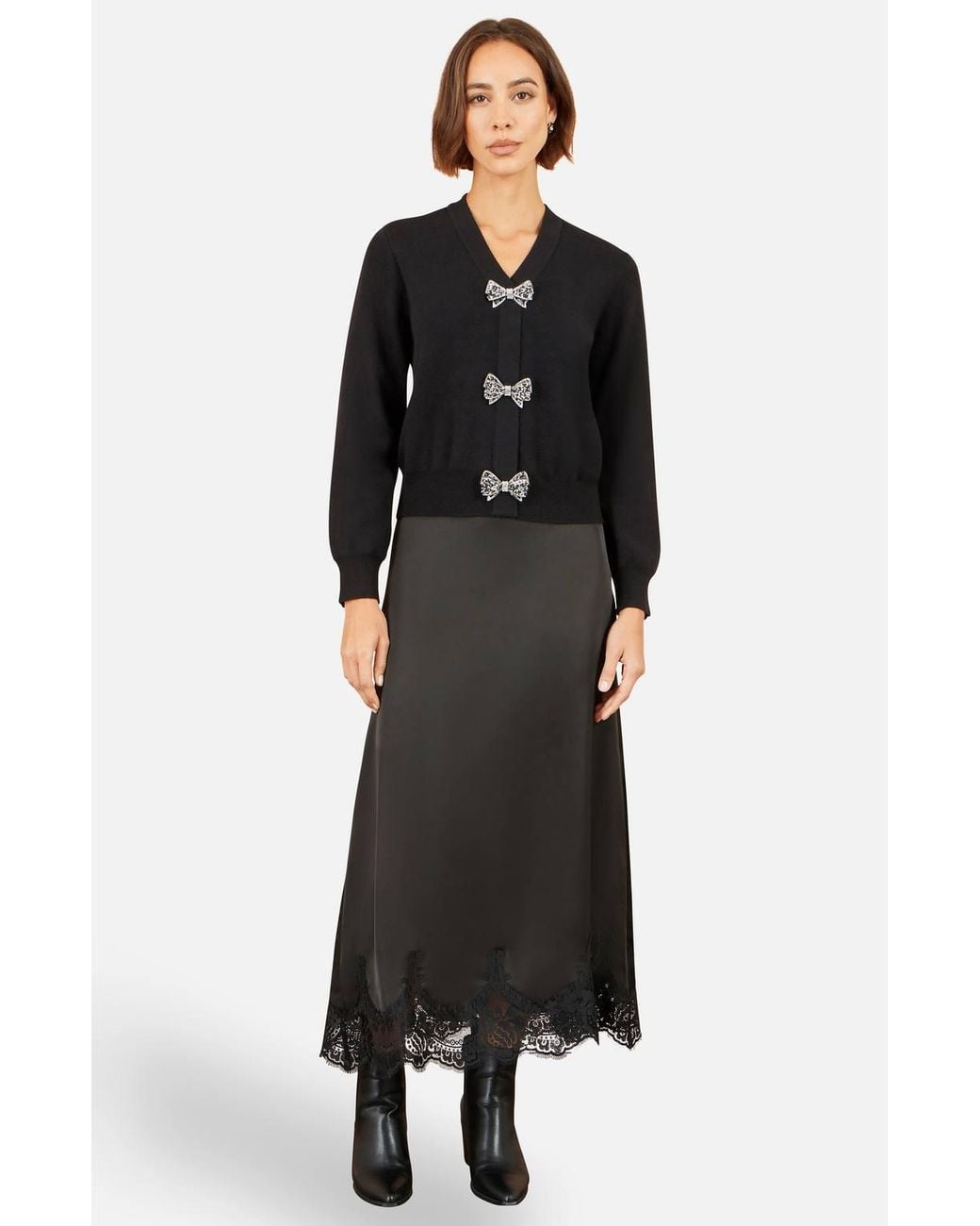 Yumi' Black Sparkle Bow Cardigan