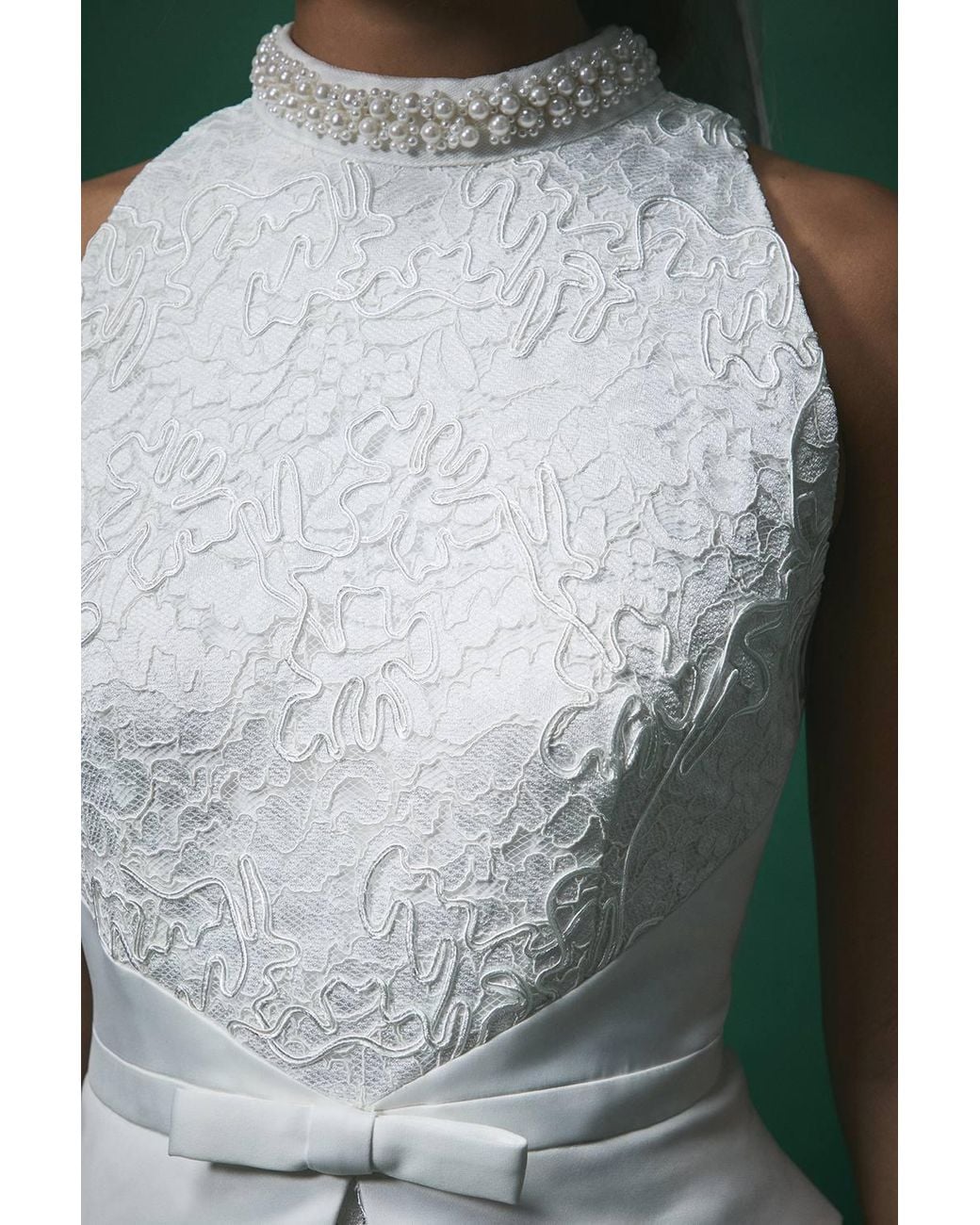 Coast Green Lisa Tan Lace Peplum Detail Midi Wedding Dress
