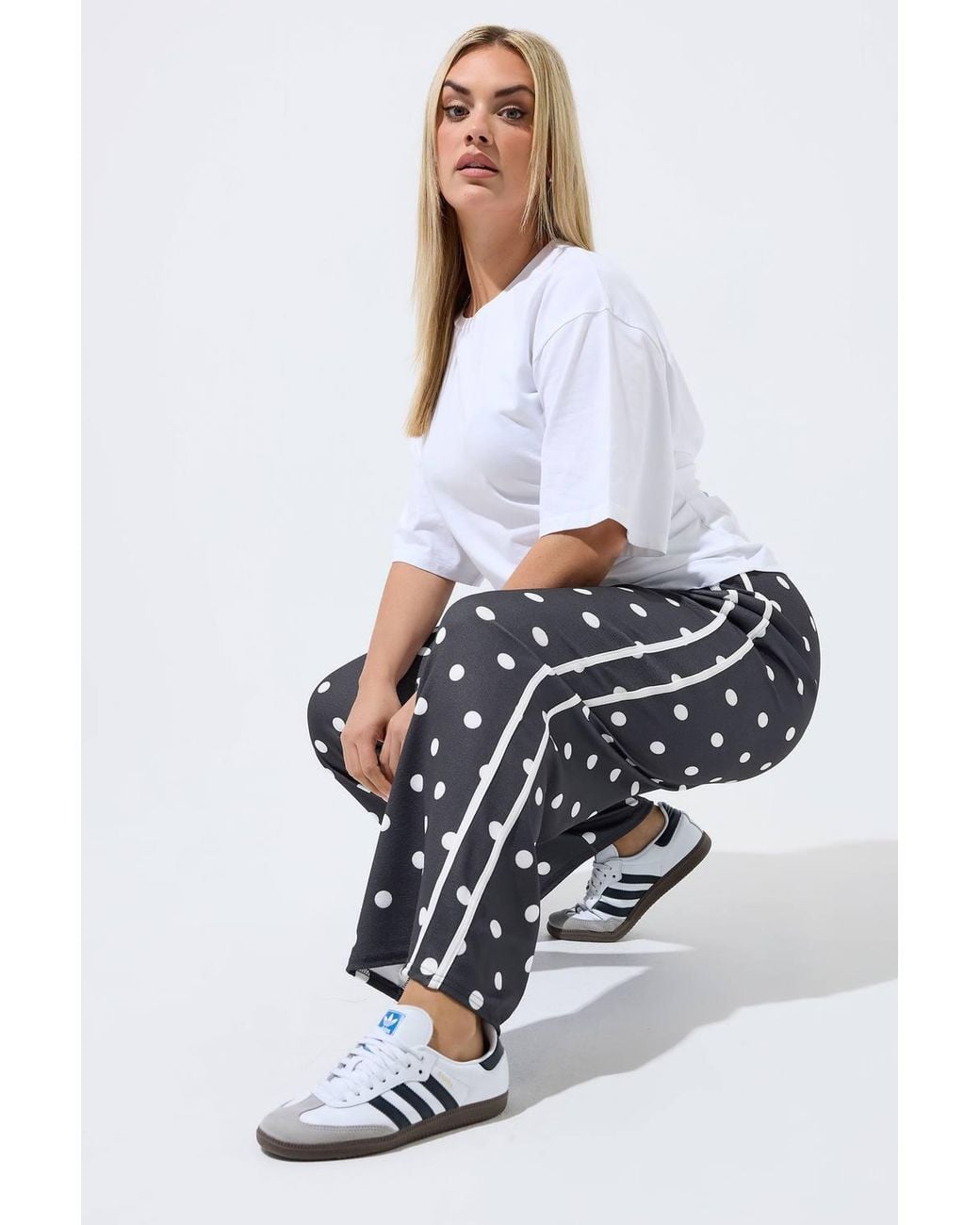 Yours Blue Polka Dot Side Stripe Trousers