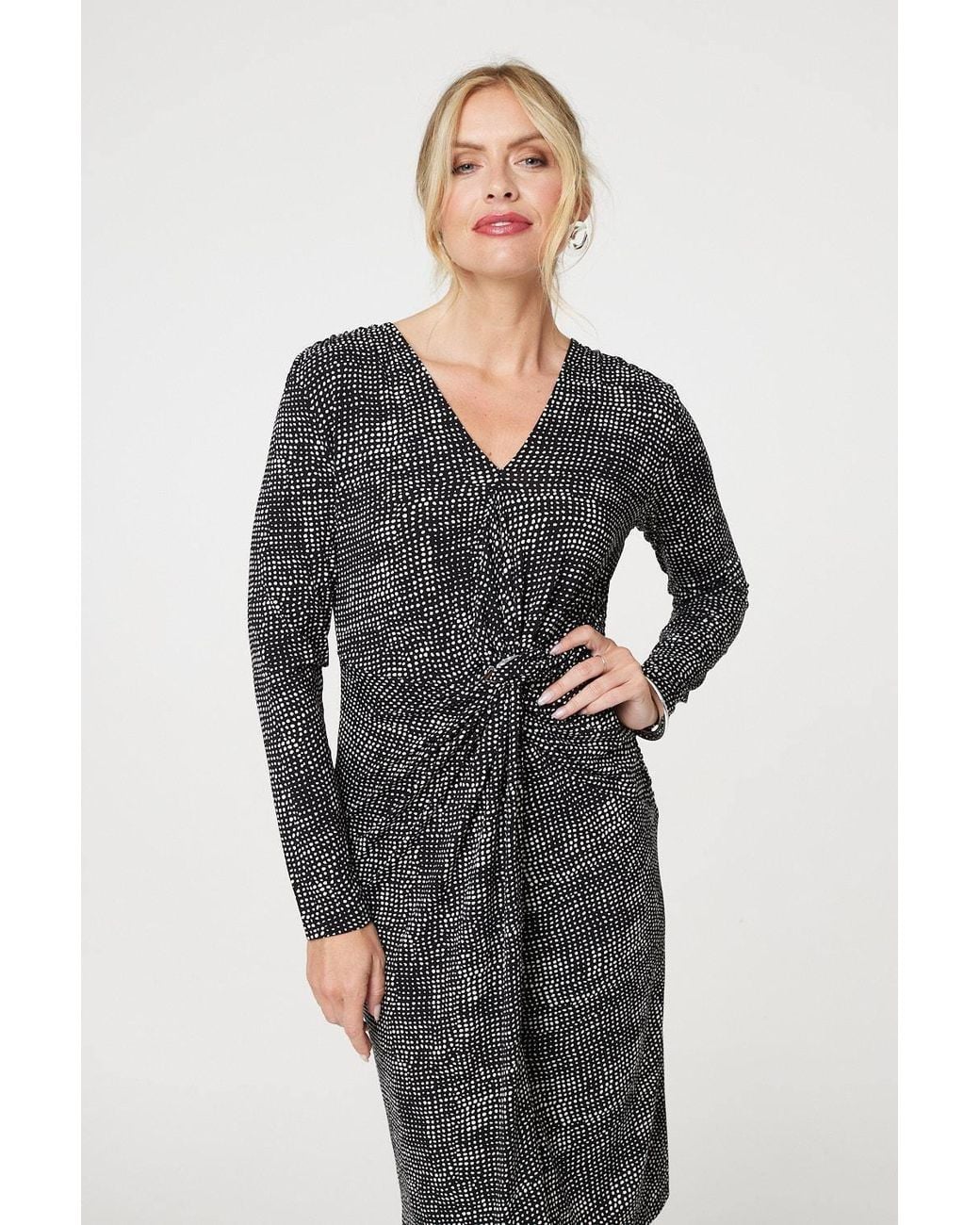 Izabel London White Printed Twist Front Knee Length Dress