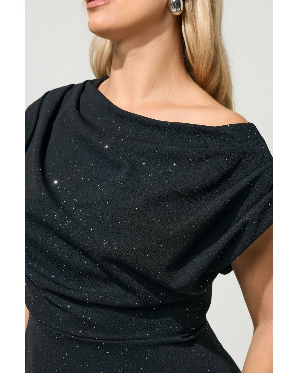 Yours Blue Glitter Drape Skater Dress