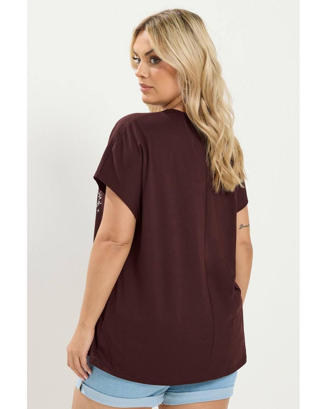 Yours Brown 'Mystic Soul' Laser Cut Slogan T-Shirt