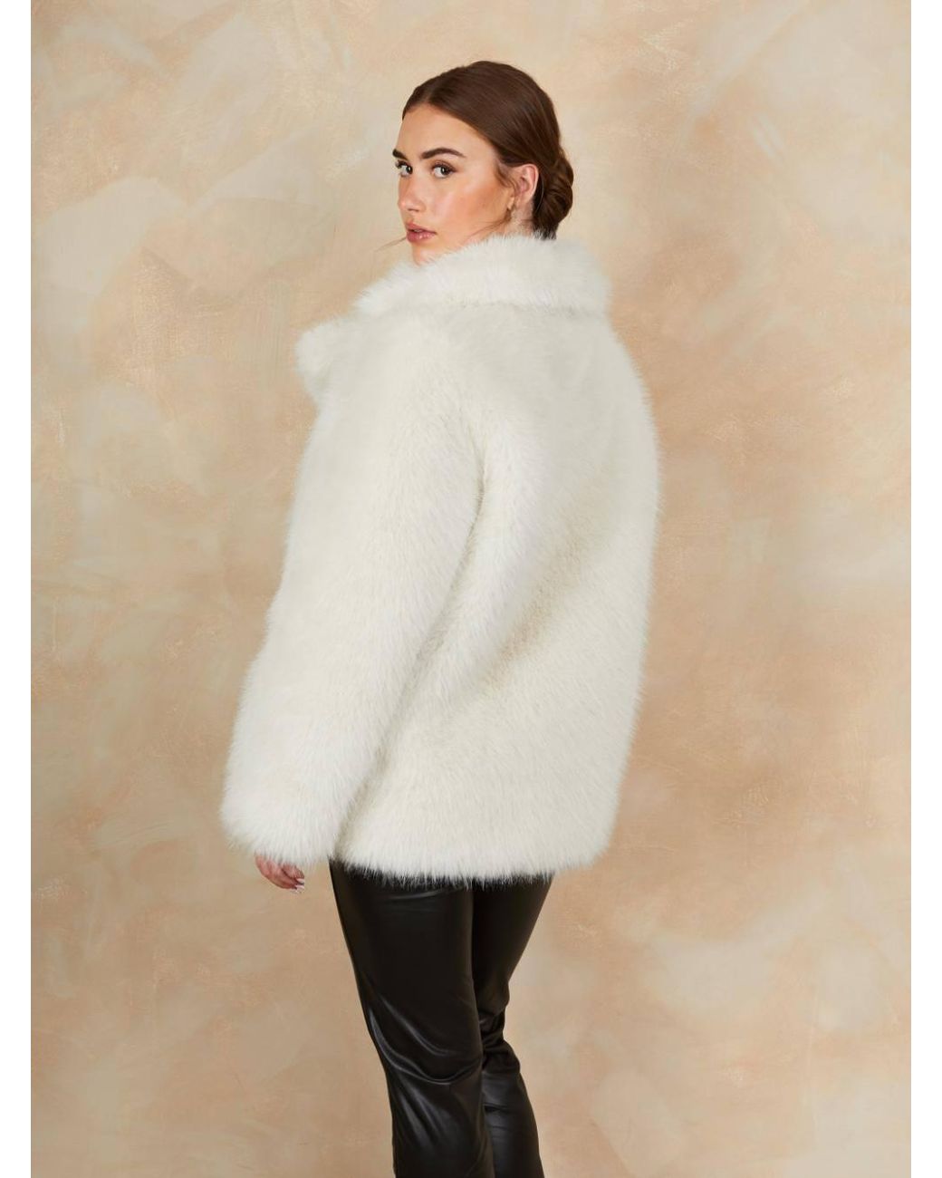 Chi Chi London Natural Faux Fur Mid Length Coat