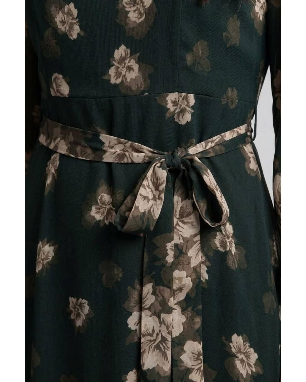 Izabel London Green Floral Layer Long Sleeve Midi Dress