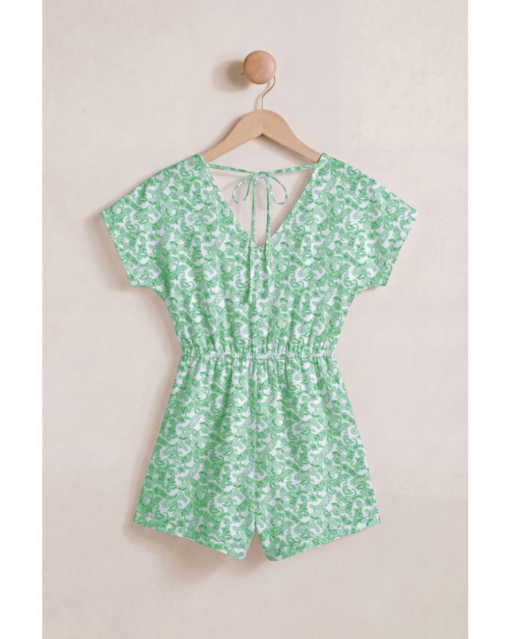 Enorsia Green Roll Up Sleeves Aop Play Suit