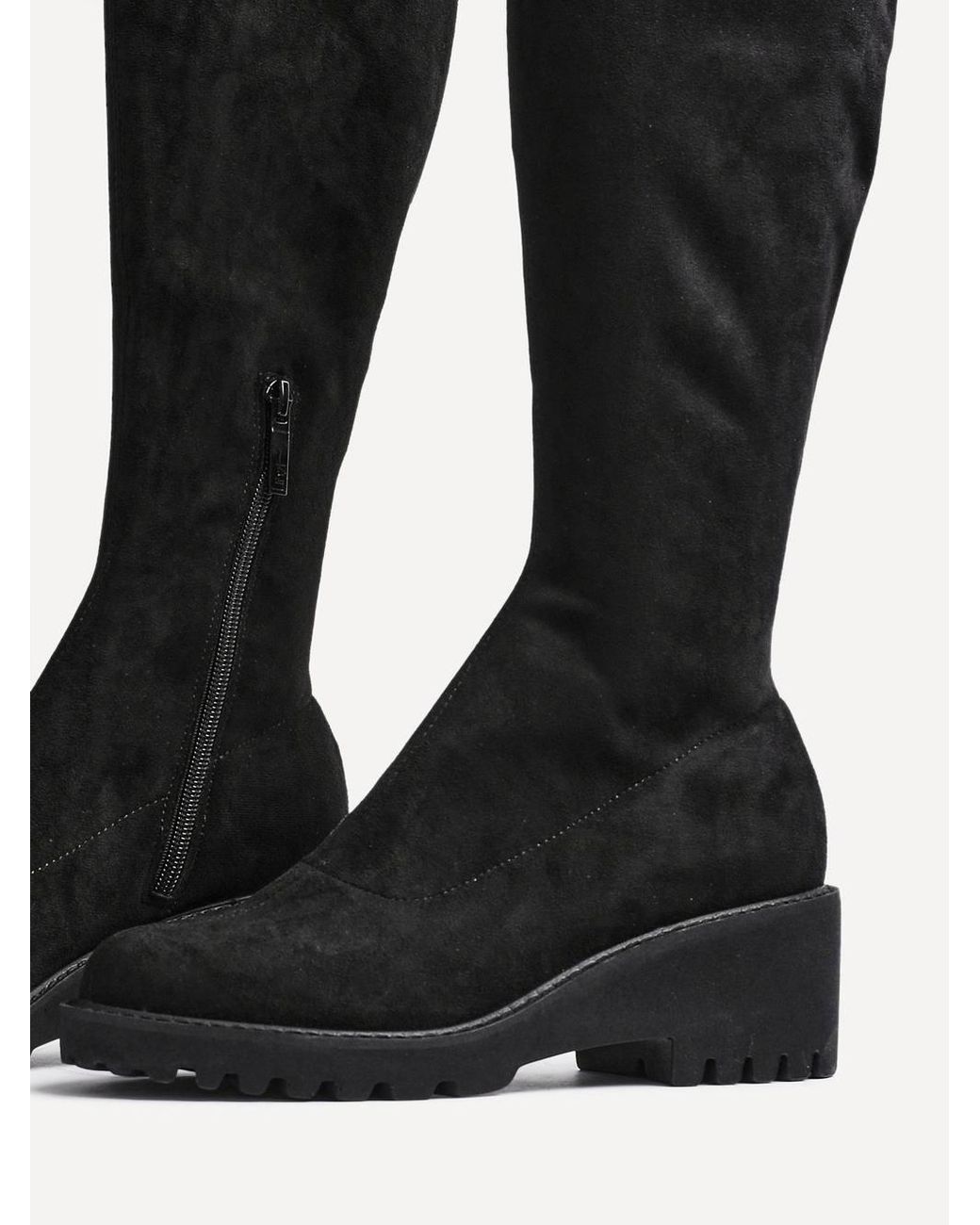 Linzi Black Kortina Faux Suede Wedge Knee High Boot