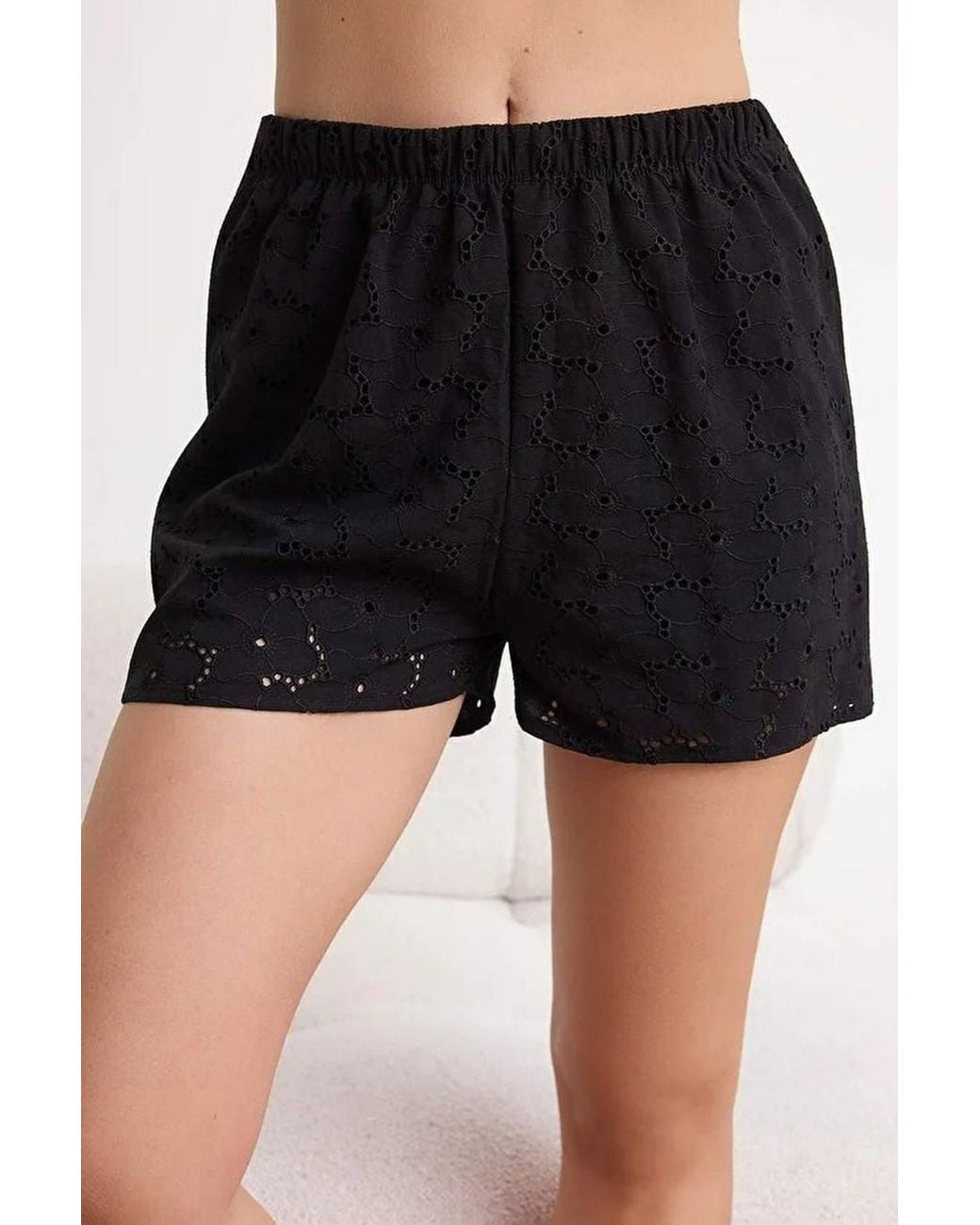 WOVCOR Black Floral Embroidered Lined Cami Top & Shorts Pyjama Set