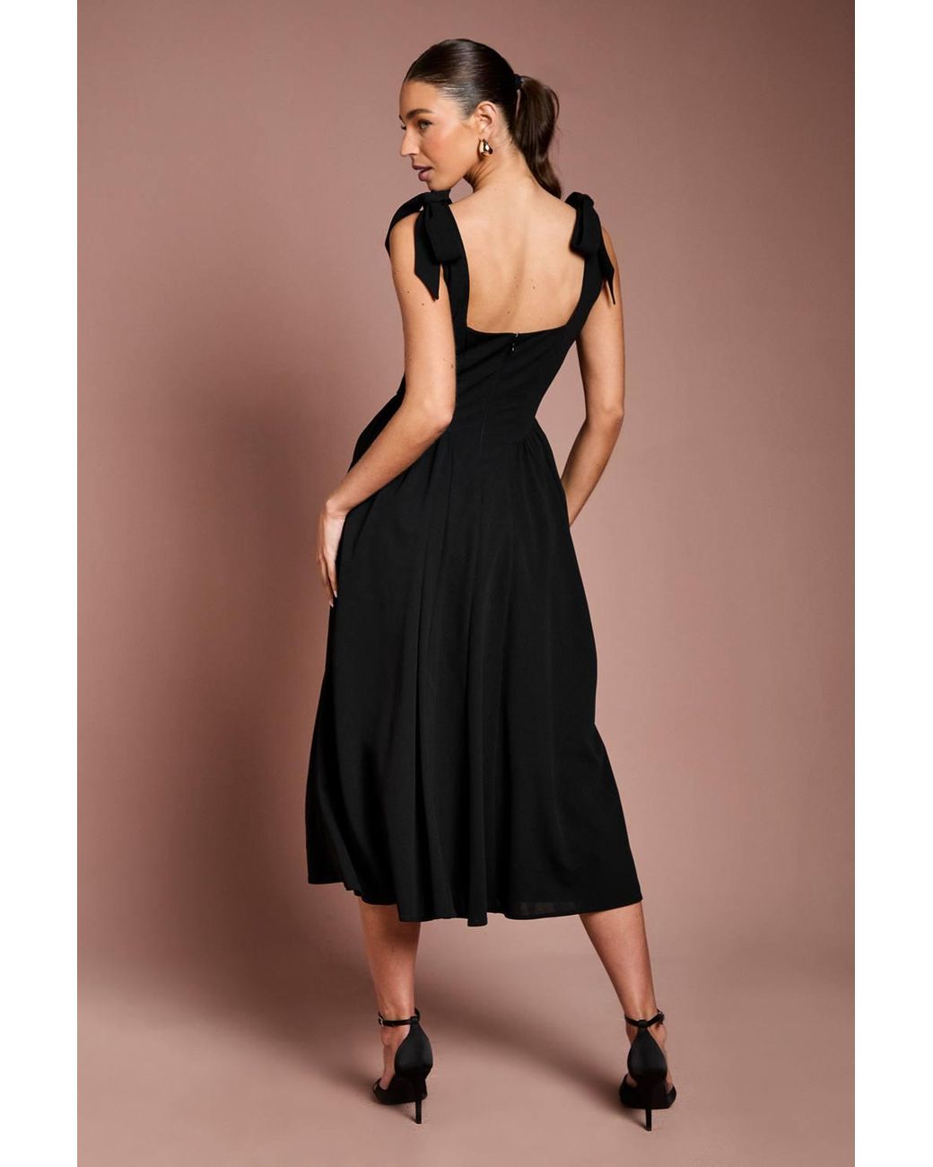 Coast Black Sleeveless Crepe Midi Dress With Bow Detail Straps