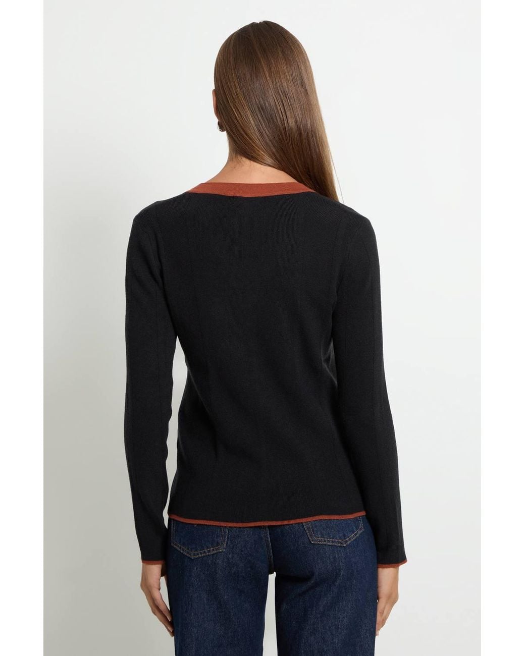 Wallis Black Contrast Trim Fine Knitted Jumper