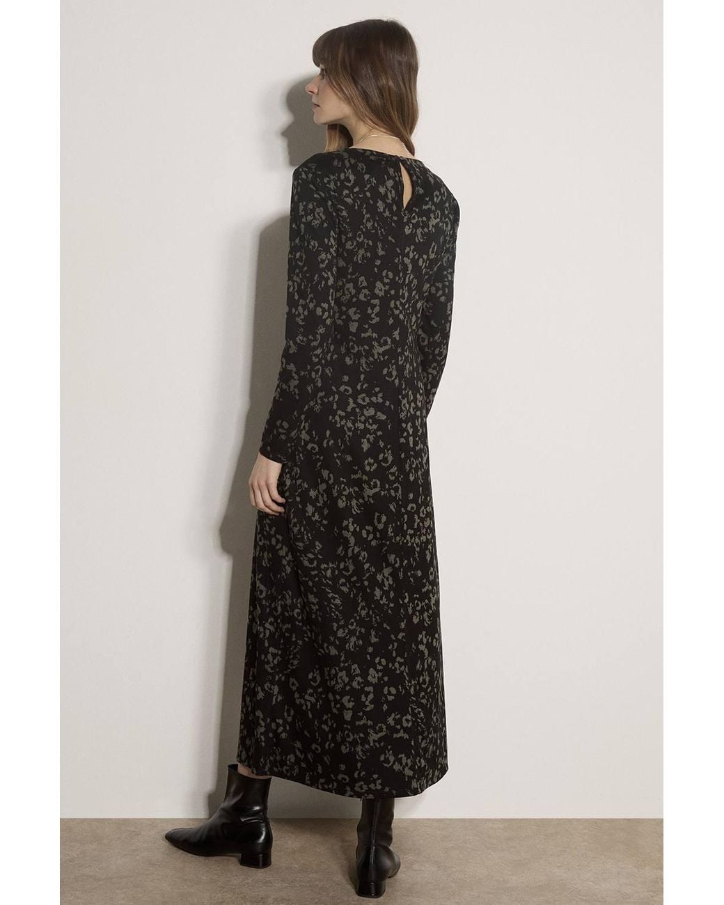 Apricot Green Jersey Knit Leopard Print Maxi Dress