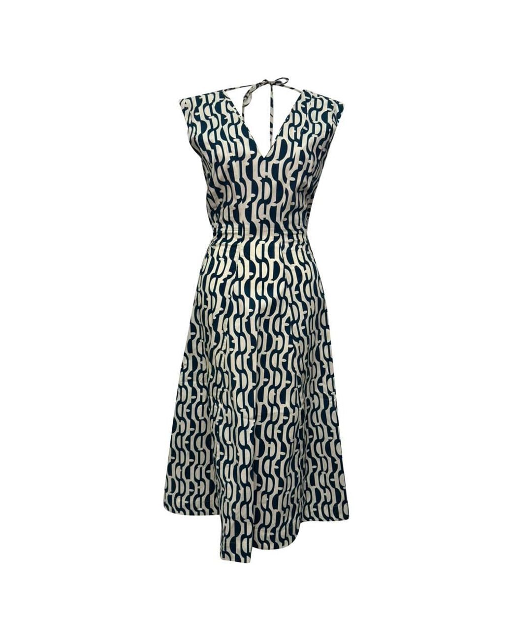 Max Mara Black Preloved Geometric Print Midi Dress