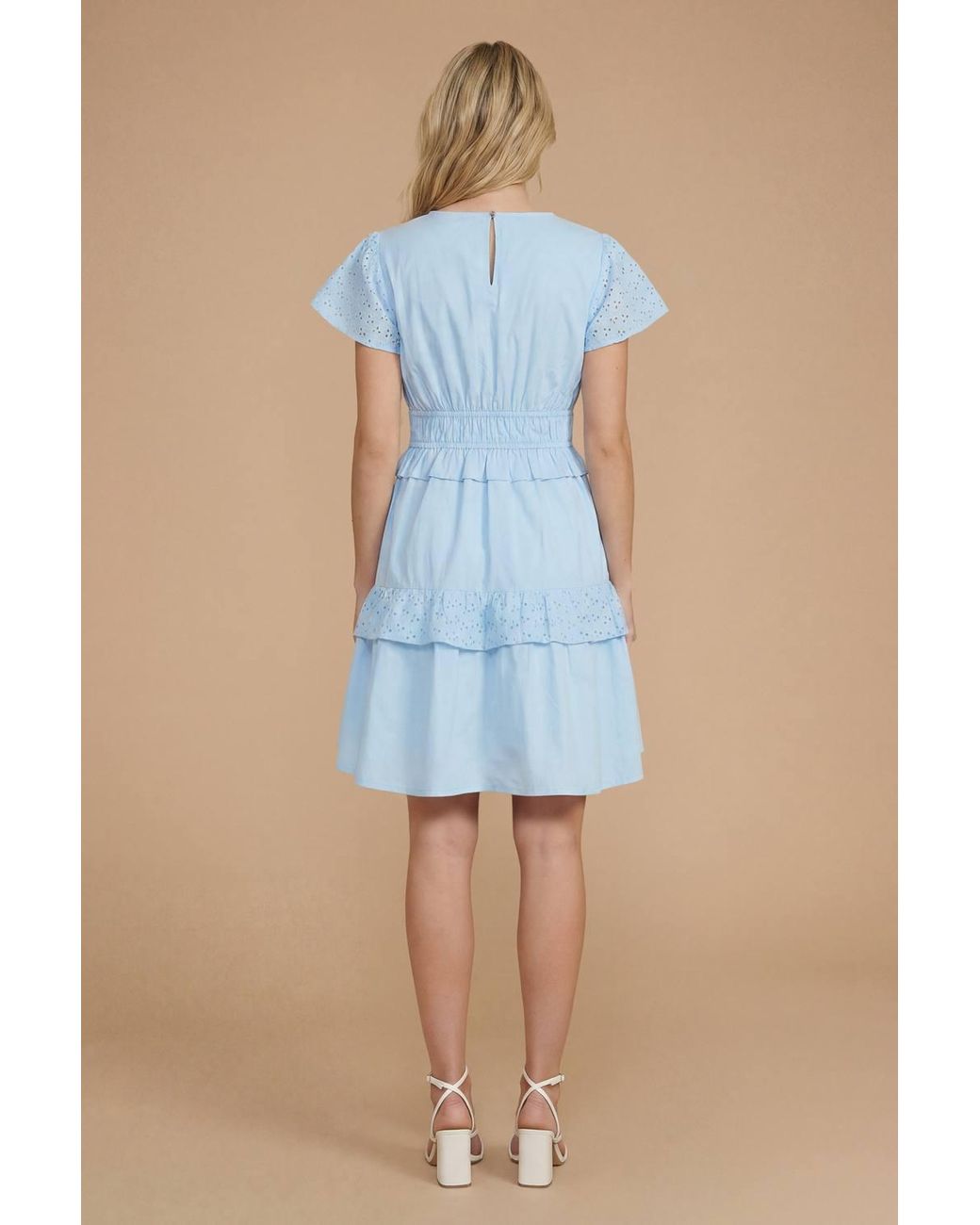 Dorothy Perkins Blue Frill Broderie Sleeve Tiered Hem Mini Dress