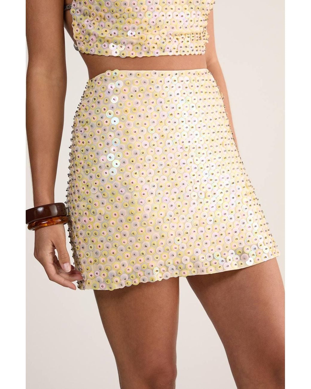 Nasty Gal Natural Studded Sequin Beaded Mini Skirt