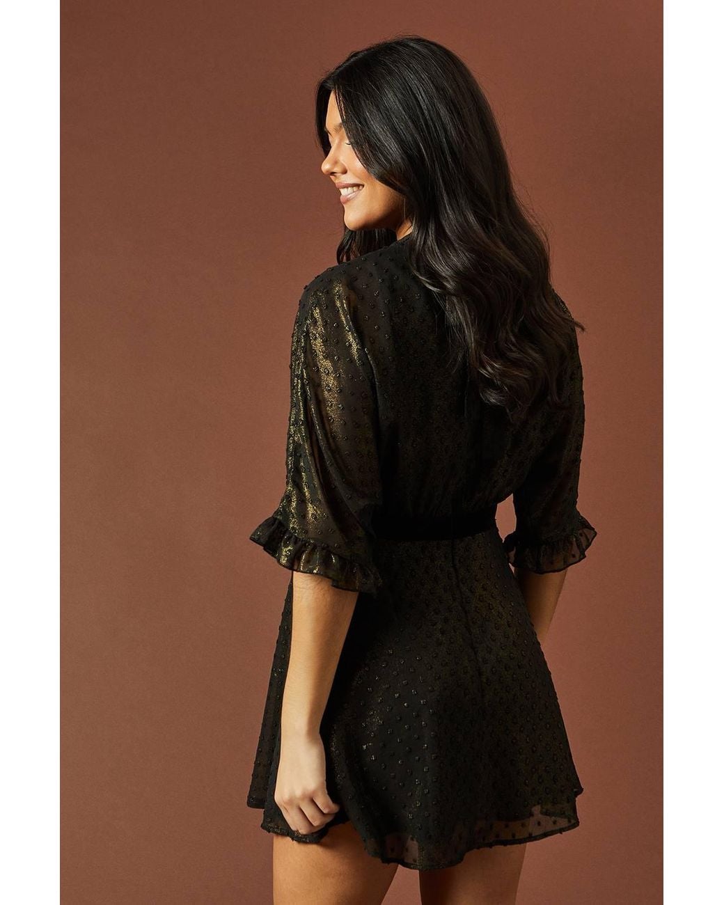 Oasis Black Occasion Glitter High Neck Mini Dress