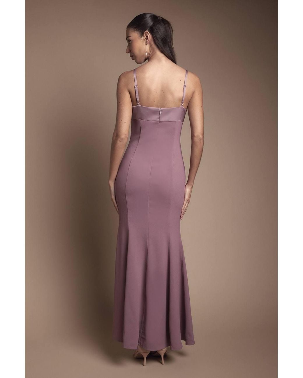 Coast Purple Strappy V Neck Satin Trim Bridesmaid Dress