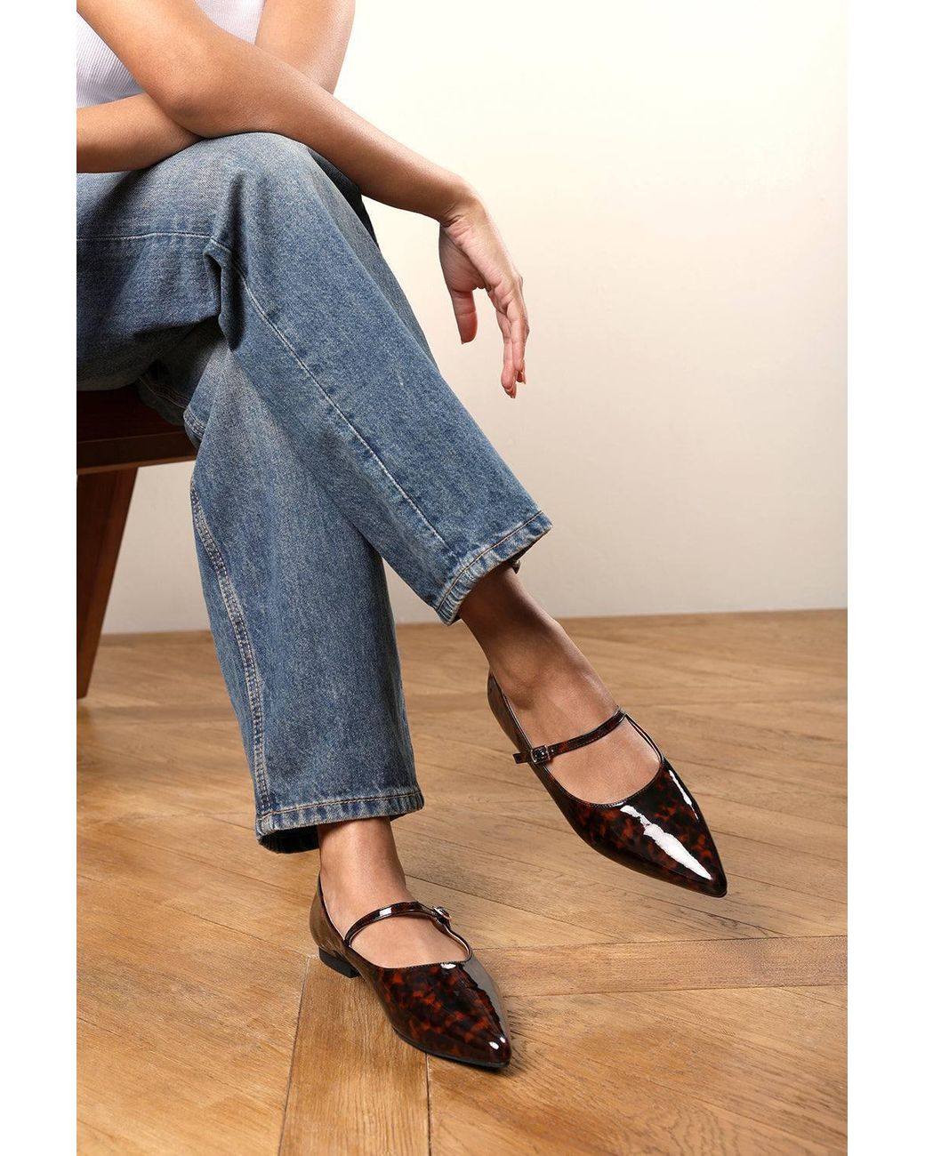 Where's That From Blue Novalee Wide Fit Girl's School Shoe Pointed Toe Mary Jane Front Strap Ballet Flats